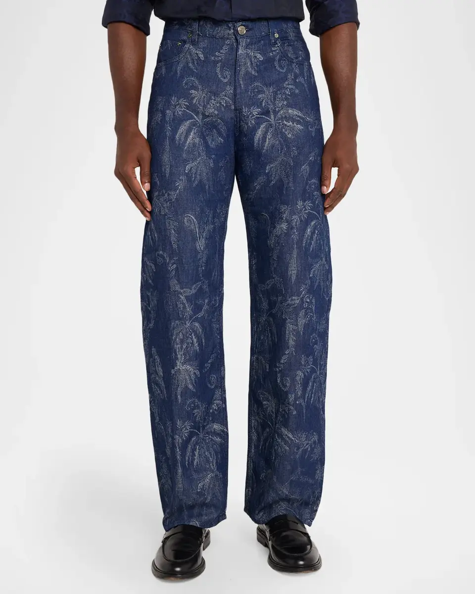 Etro Men's Roma Jacquard Denim Straight-Leg Jeans | Thumbnail 4 Etro Men's Roma Jacquard Denim Straight-Leg Jeans | Thumbnail 4