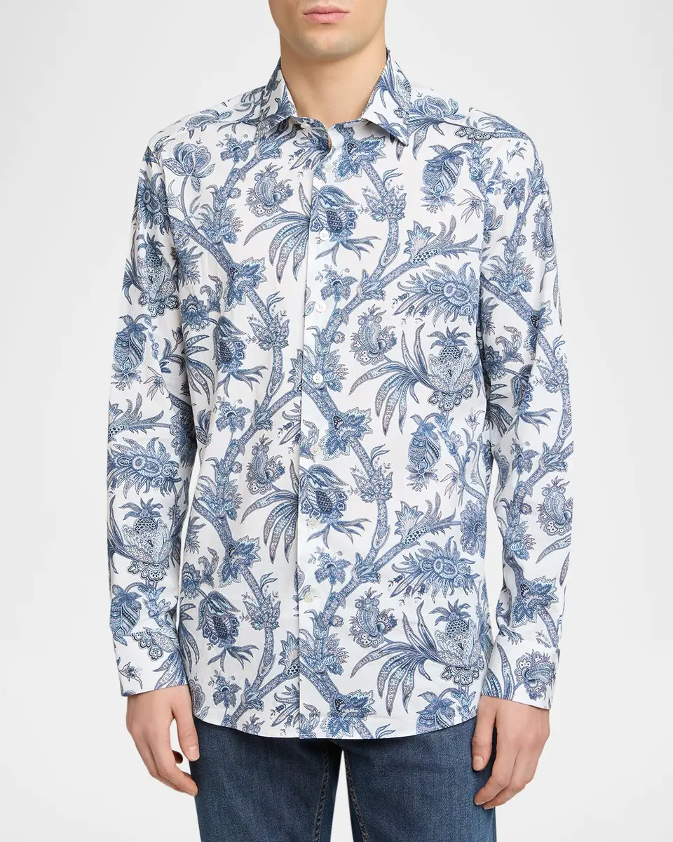 Etro Men's Floral Paisley Stretch Cotton Sport Shirt | Thumbnail 3 Etro Men's Floral Paisley Stretch Cotton Sport Shirt | Thumbnail 3