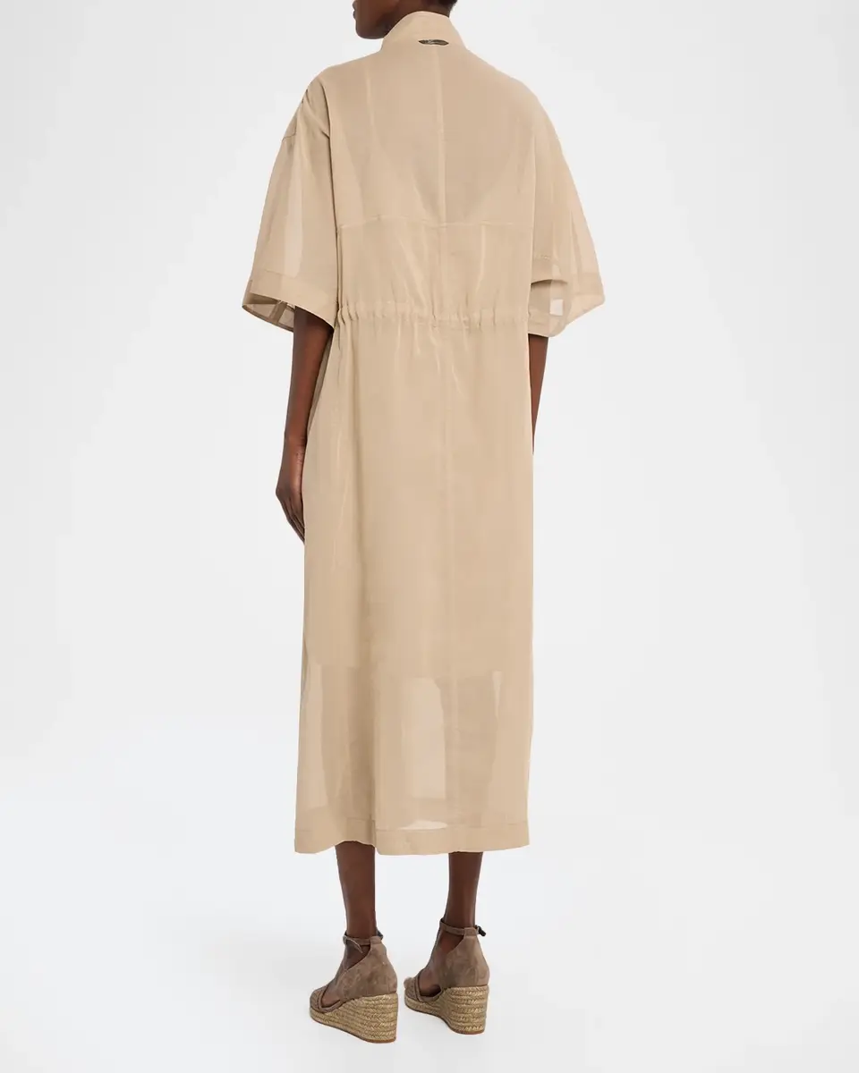 Brunello Cucinelli Short-Sleeve Cotton Utility Midi Dress | Thumbnail 3 Brunello Cucinelli Short-Sleeve Cotton Utility Midi Dress | Thumbnail 3