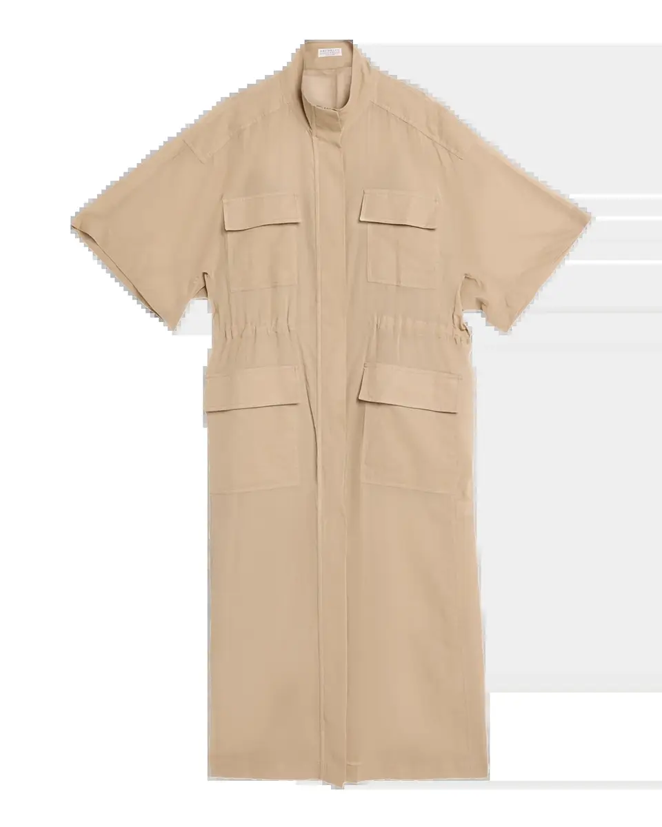 Brunello Cucinelli Short-Sleeve Cotton Utility Midi Dress | Thumbnail 5 Brunello Cucinelli Short-Sleeve Cotton Utility Midi Dress | Thumbnail 5