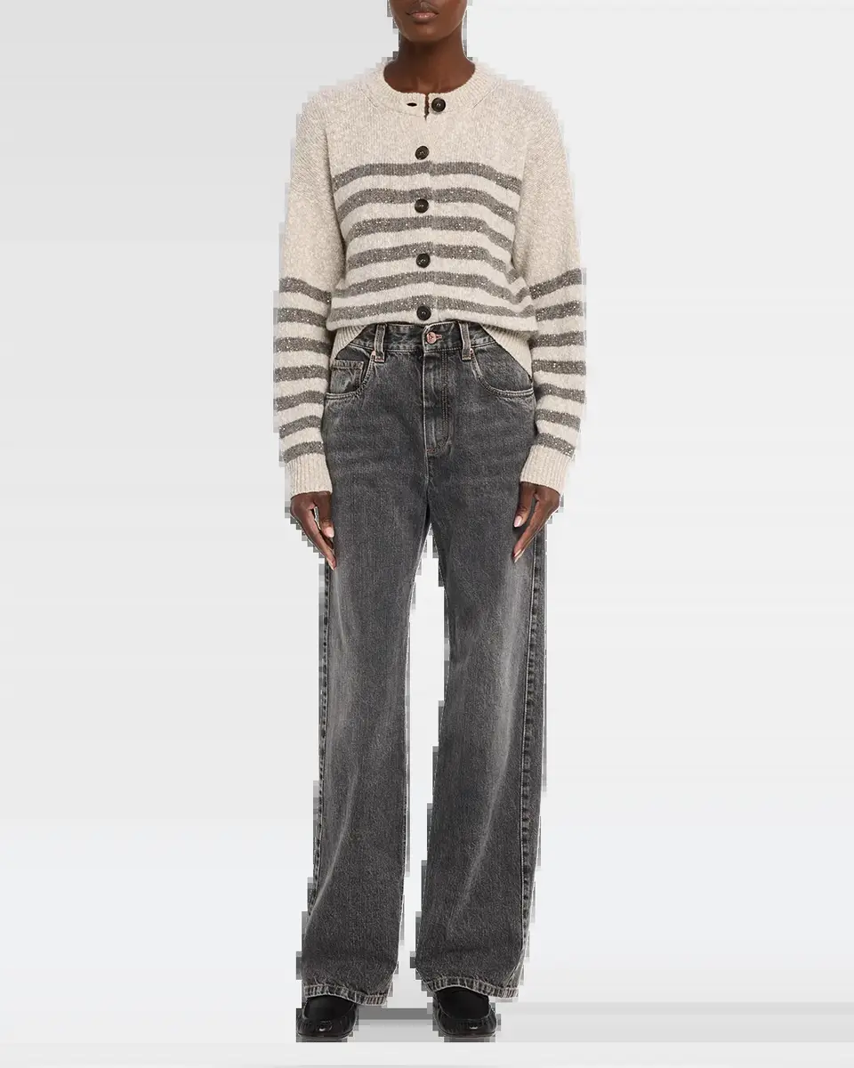 Brunello Cucinelli Striped Paillette Wool-Cashmere Crewneck Cardigan | Thumbnail 6 Brunello Cucinelli Striped Paillette Wool-Cashmere Crewneck Cardigan | Thumbnail 6