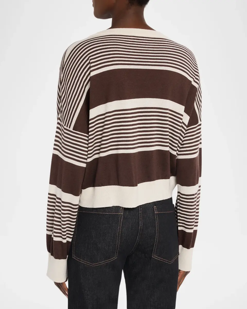 Brunello Cucinelli Shimmering Striped Cashmere-Silk Crewneck Sweater | Thumbnail 3