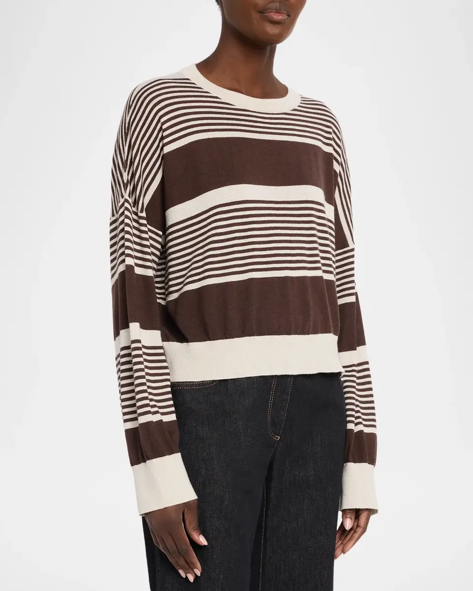 Brunello Cucinelli Shimmering Striped Cashmere-Silk Crewneck Sweater | Thumbnail 4