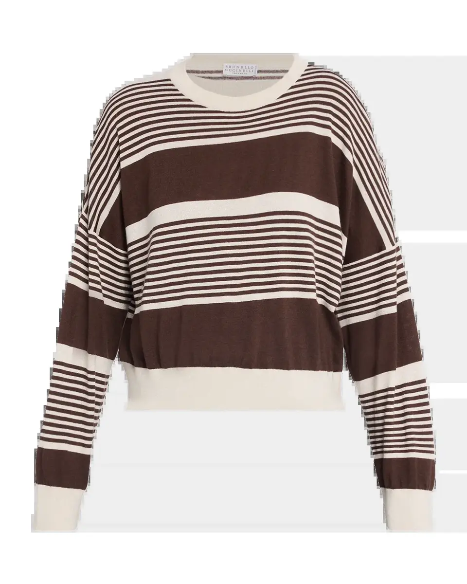 Brunello Cucinelli Shimmering Striped Cashmere-Silk Crewneck Sweater | Thumbnail 5