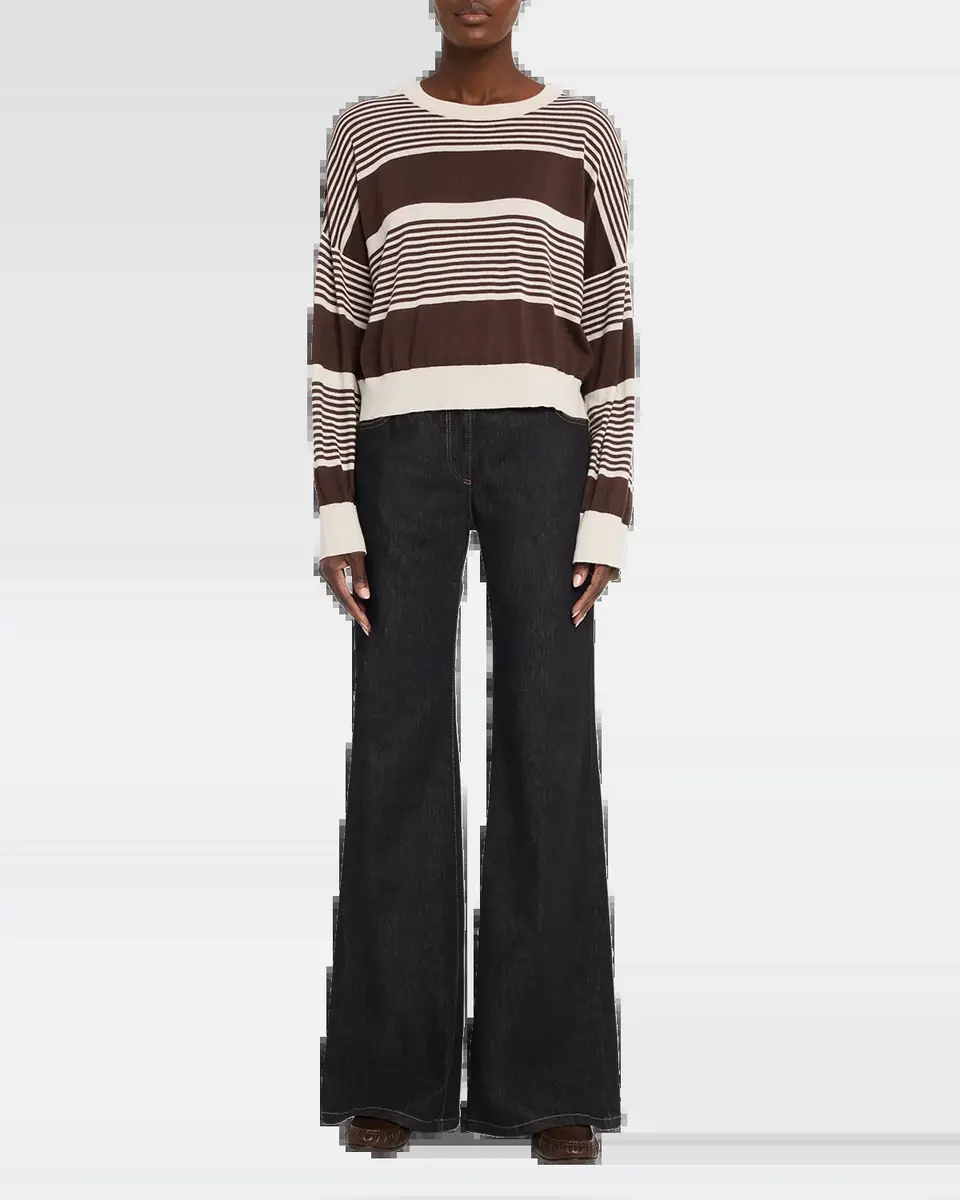 Brunello Cucinelli Shimmering Striped Cashmere-Silk Crewneck Sweater | Thumbnail 6