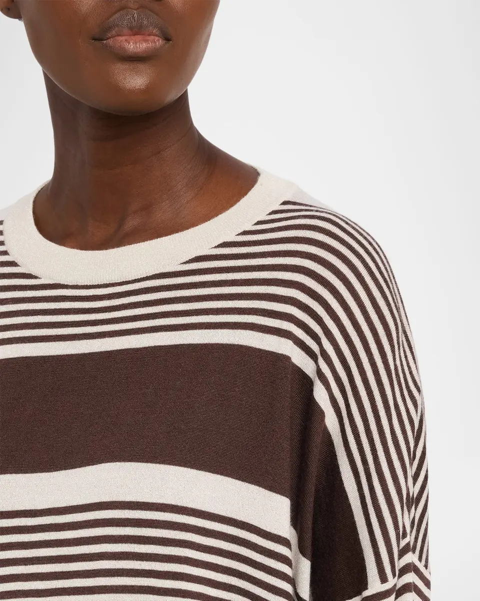 Brunello Cucinelli Shimmering Striped Cashmere-Silk Crewneck Sweater | Thumbnail 8