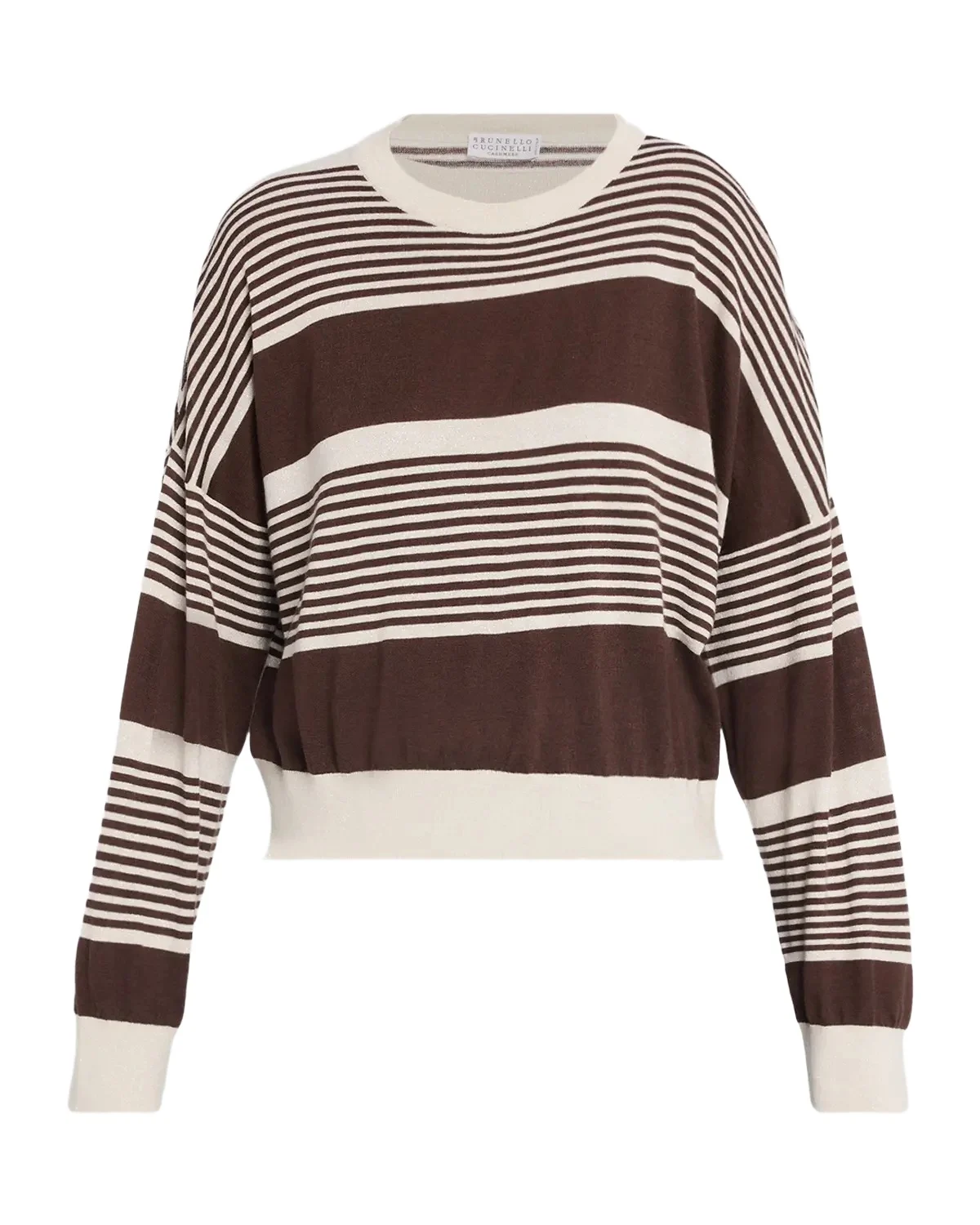 Shimmering Striped Cashmere-Silk Crewneck Sweater Shimmering Striped Cashmere-Silk Crewneck Sweater