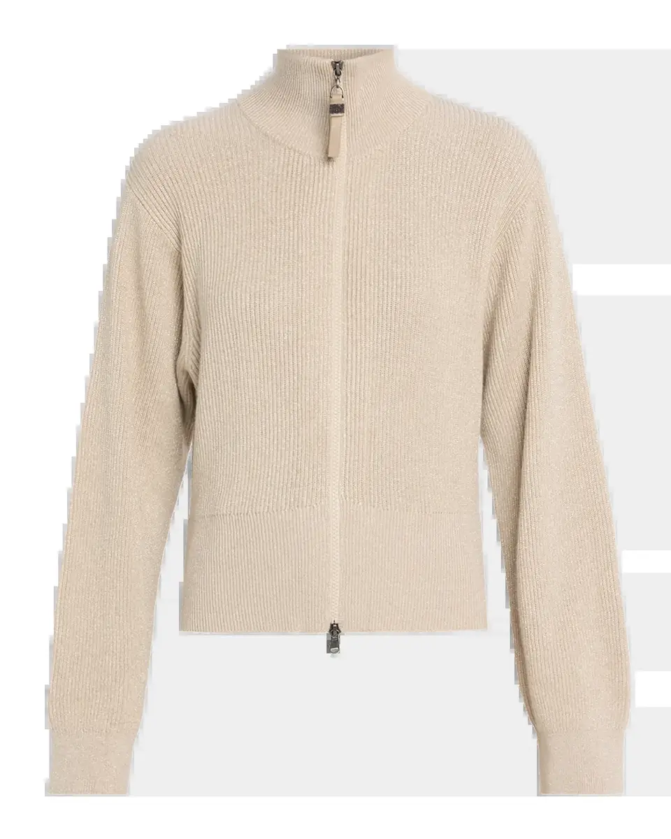 Brunello Cucinelli Sparkly Cashmere Rib Long-Sleeve Zip Cardigan | Thumbnail 5 Brunello Cucinelli Sparkly Cashmere Rib Long-Sleeve Zip Cardigan | Thumbnail 5