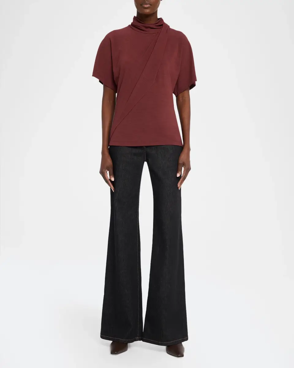 Brunello Cucinelli Mock-Neck Draped Jersey Short-Sleeve T-Shirt | Thumbnail 2
