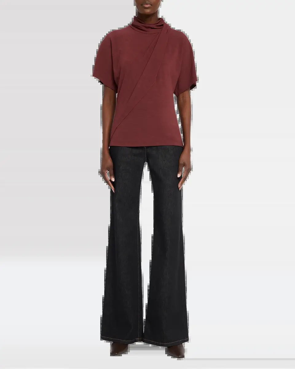 Brunello Cucinelli Mock-Neck Draped Jersey Short-Sleeve T-Shirt | Thumbnail 6