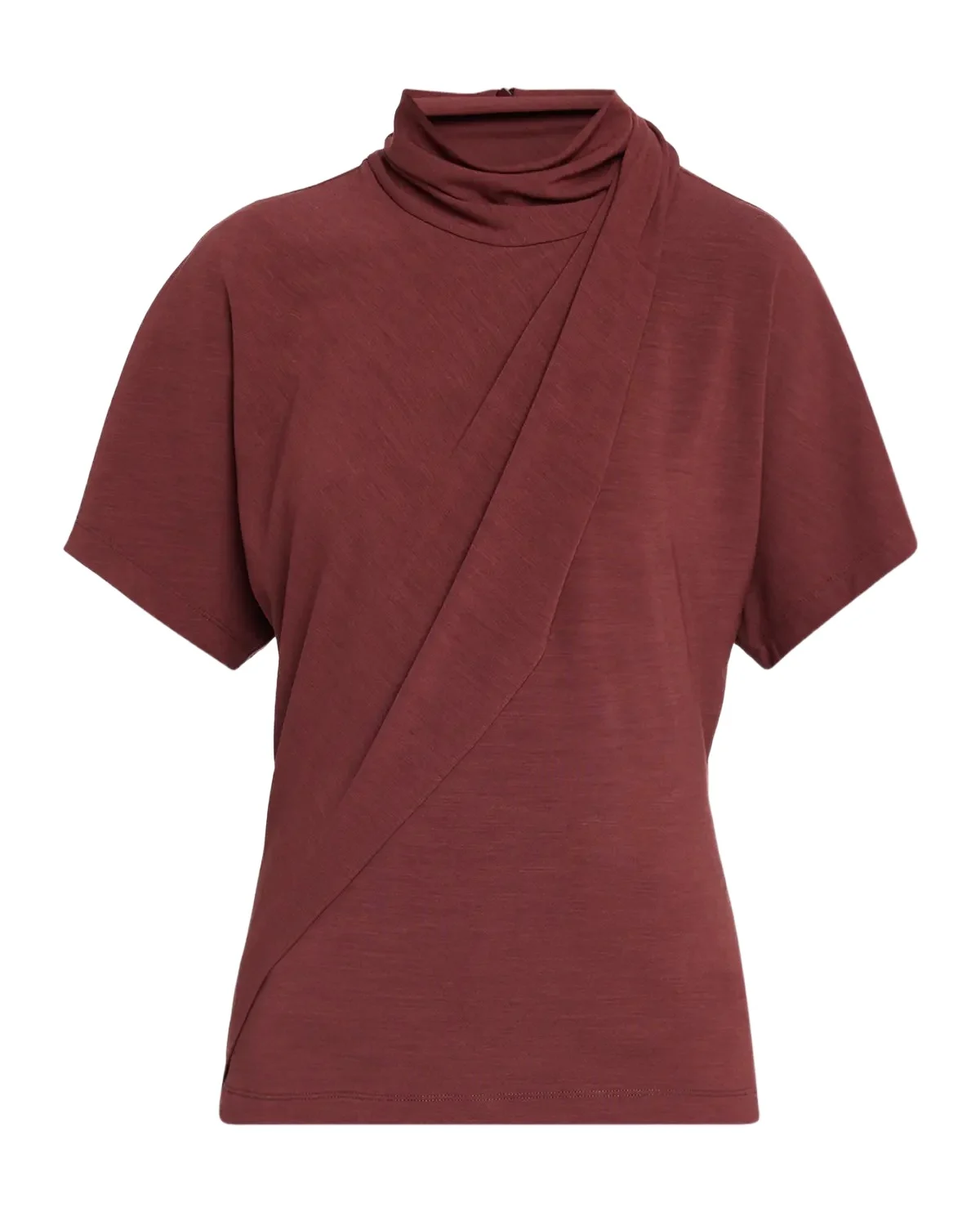 Mock-Neck Draped Jersey Short-Sleeve T-Shirt