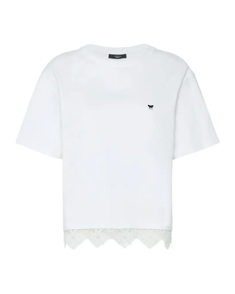 Weekend Max Mara Lace-Hem Cotton T-Shirt | Image 1 Weekend Max Mara Lace-Hem Cotton T-Shirt | Image 1
