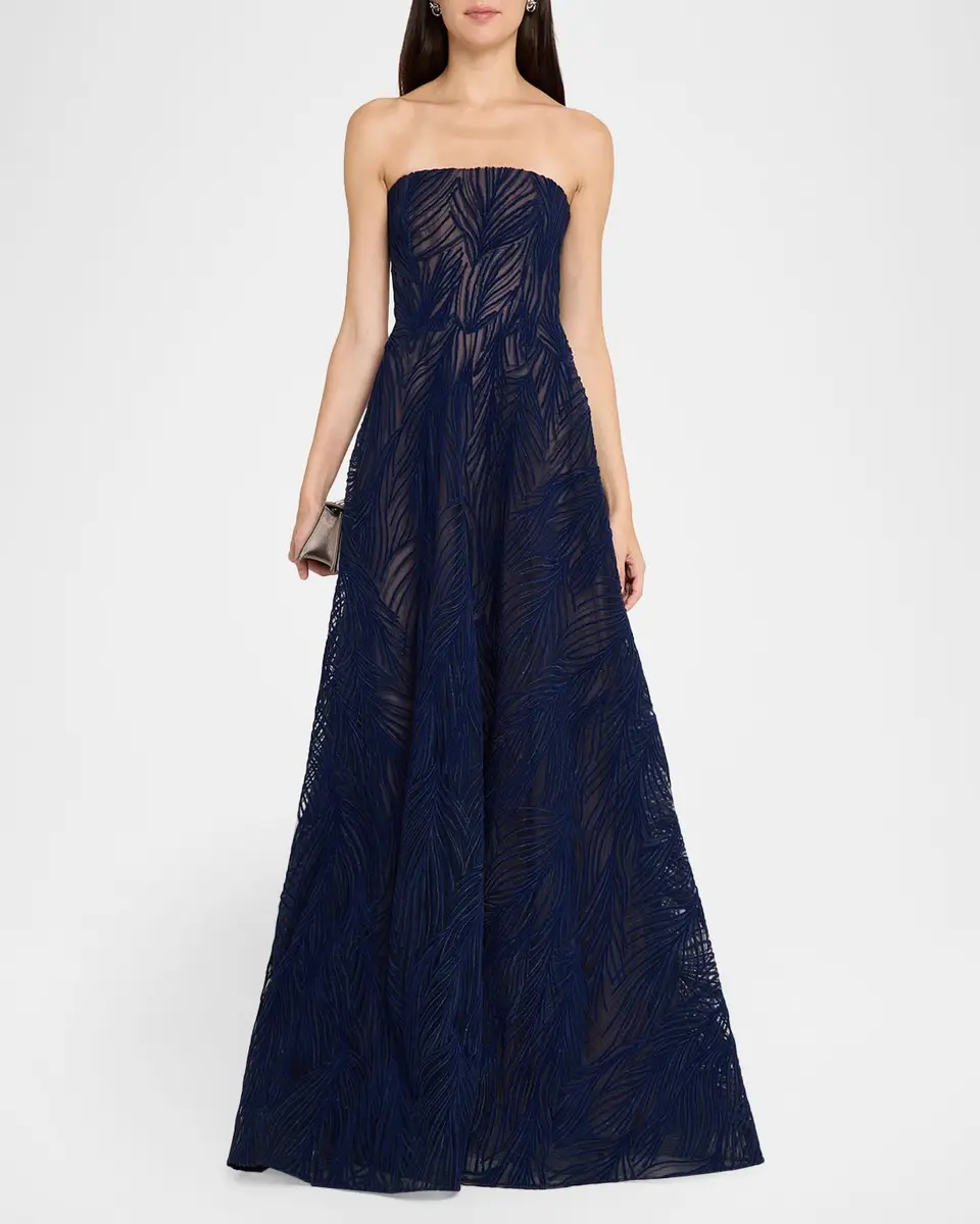 Naeem Khan Strapless Light Velvet Embroidered A-Line Gown | Thumbnail 2 Naeem Khan Strapless Light Velvet Embroidered A-Line Gown | Thumbnail 2