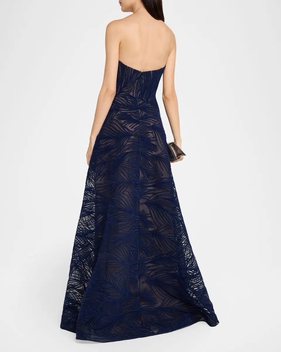 Naeem Khan Strapless Light Velvet Embroidered A-Line Gown | Thumbnail 3 Naeem Khan Strapless Light Velvet Embroidered A-Line Gown | Thumbnail 3