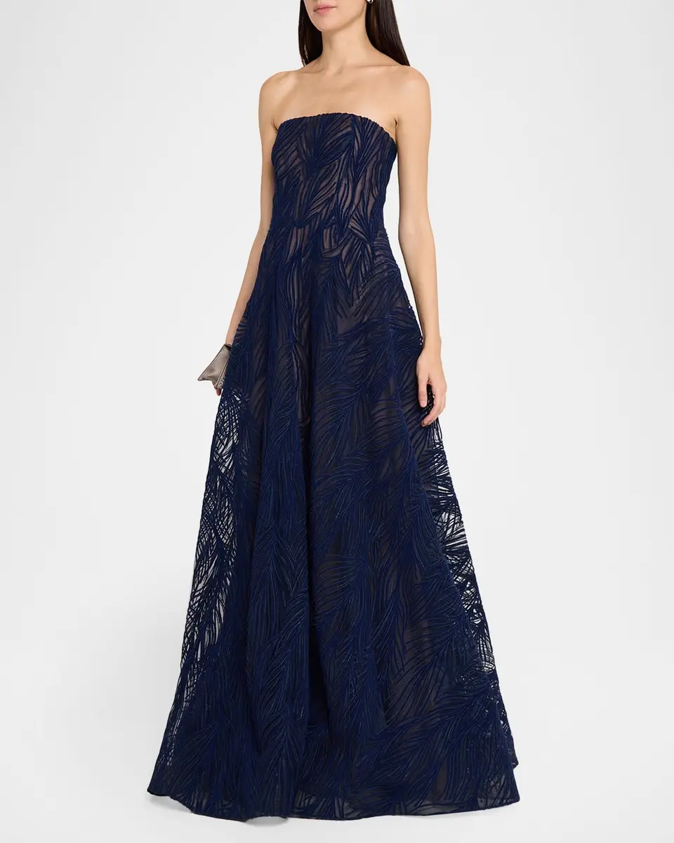 Naeem Khan Strapless Light Velvet Embroidered A-Line Gown | Thumbnail 4 Naeem Khan Strapless Light Velvet Embroidered A-Line Gown | Thumbnail 4