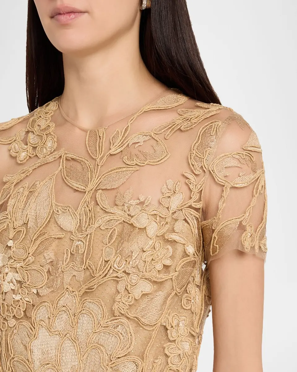 Naeem Khan Floral Raffia Short-Sleeve Gown | Thumbnail 5 Naeem Khan Floral Raffia Short-Sleeve Gown | Thumbnail 5