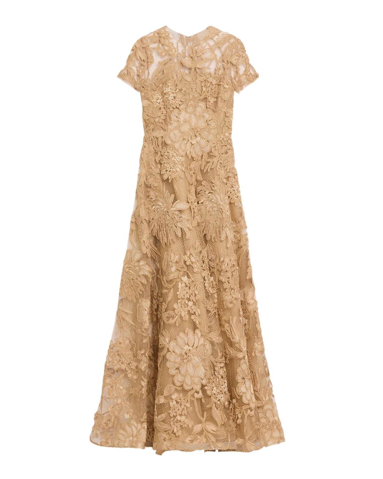 Naeem Khan Floral Raffia Short-Sleeve Gown