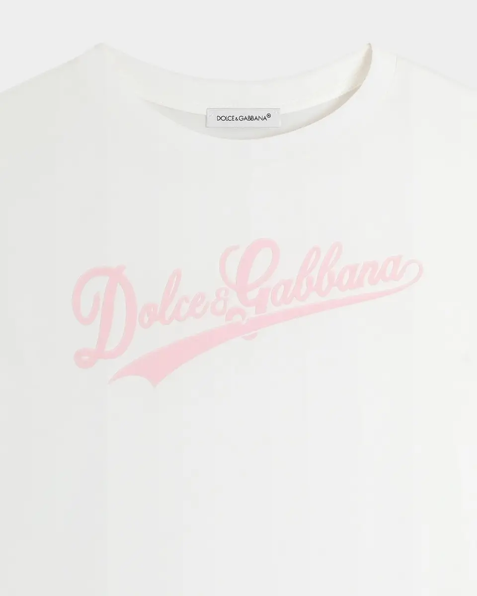 Dolce & Gabbana Girl's Logo-Print Short-Sleeve Cotton T-Shirt | Thumbnail 2 Dolce & Gabbana Girl's Logo-Print Short-Sleeve Cotton T-Shirt | Thumbnail 2