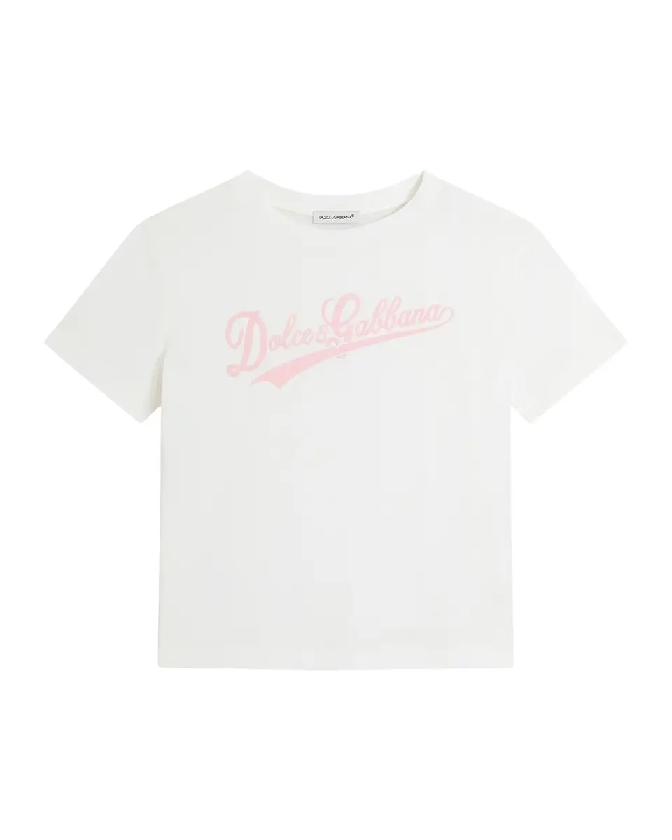 Dolce & Gabbana Girl's Logo-Print Short-Sleeve Cotton T-Shirt | Thumbnail 3 Dolce & Gabbana Girl's Logo-Print Short-Sleeve Cotton T-Shirt | Thumbnail 3