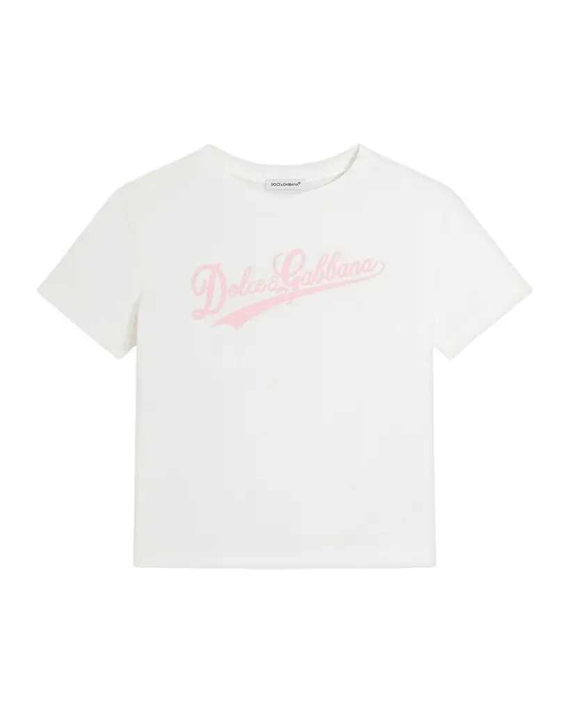 Dolce & Gabbana Girl's Logo-Print Short-Sleeve Cotton T-Shirt, Size 2-6 | Image 1 Dolce & Gabbana Girl's Logo-Print Short-Sleeve Cotton T-Shirt, Size 2-6 | Image 1
