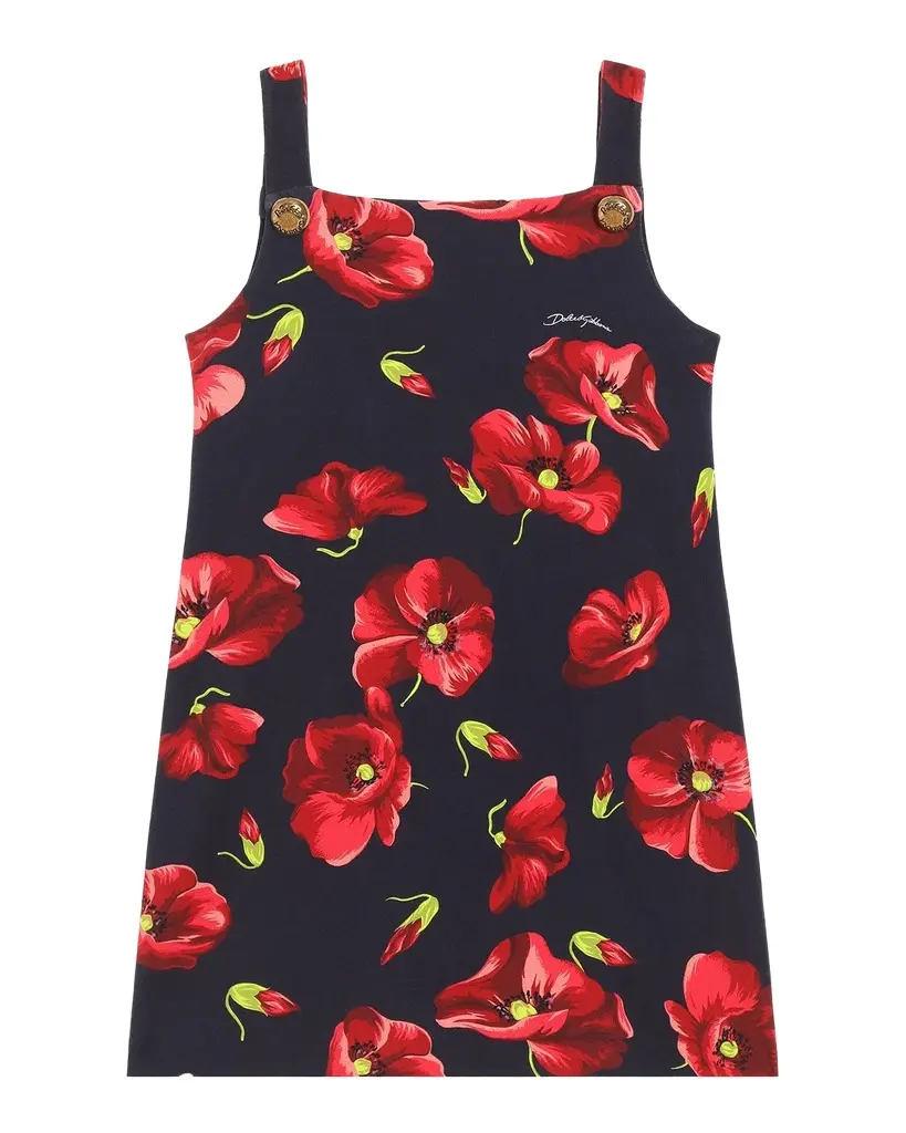 Dolce & Gabbana Girl's Poppy-Print Stretch Cotton Dress, Size -14 | Image 1 Dolce & Gabbana Girl's Poppy-Print Stretch Cotton Dress, Size -14 | Image 1
