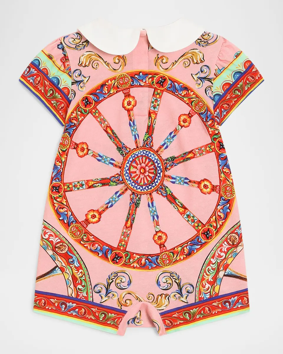 Dolce & Gabbana Girl's Carretto-Print Romper & Headband Set | Thumbnail 2