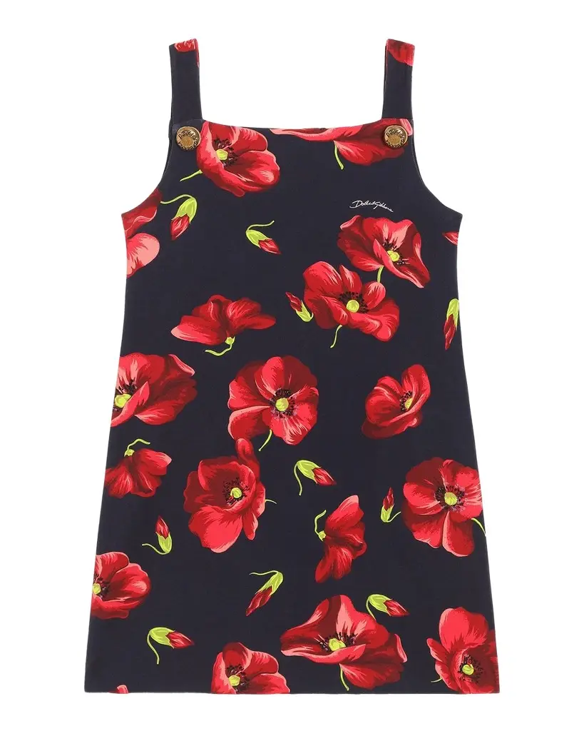 Dolce & Gabbana Girl's Poppy-Print Stretch Cotton Dress, Size 2-6 | Image 1 Dolce & Gabbana Girl's Poppy-Print Stretch Cotton Dress, Size 2-6 | Image 1