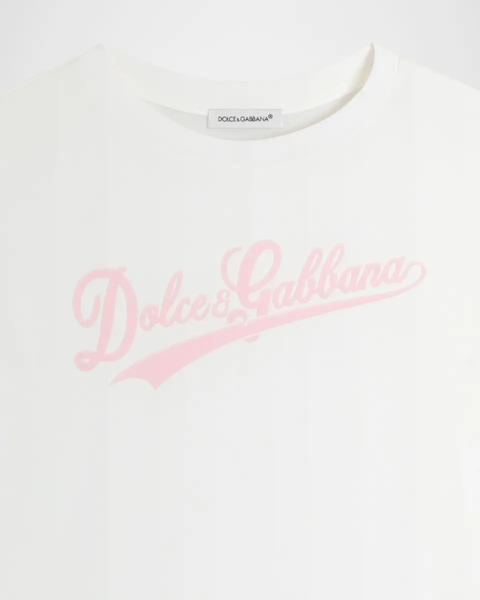 Dolce & Gabbana Girl's Logo-Print Short-Sleeve Cotton T-Shirt | Thumbnail 2 Dolce & Gabbana Girl's Logo-Print Short-Sleeve Cotton T-Shirt | Thumbnail 2