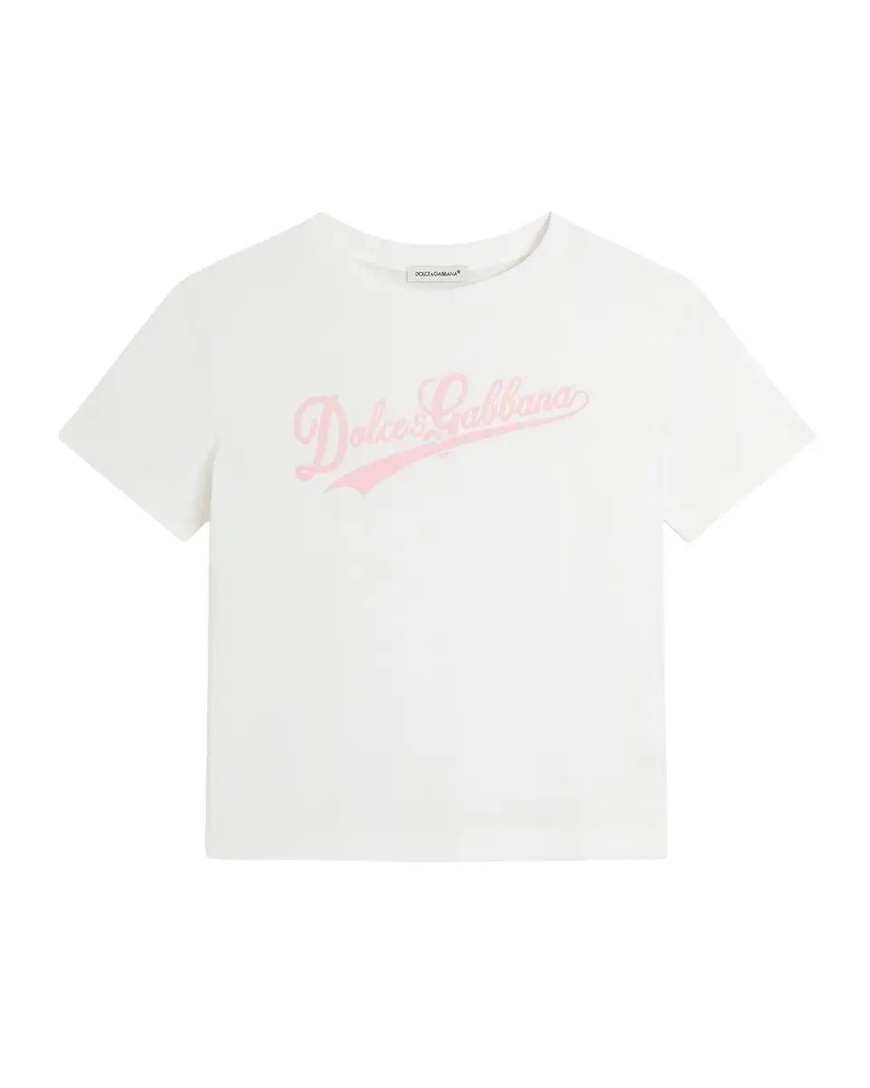 Dolce & Gabbana Girl's Logo-Print Short-Sleeve Cotton T-Shirt | Thumbnail 3 Dolce & Gabbana Girl's Logo-Print Short-Sleeve Cotton T-Shirt | Thumbnail 3