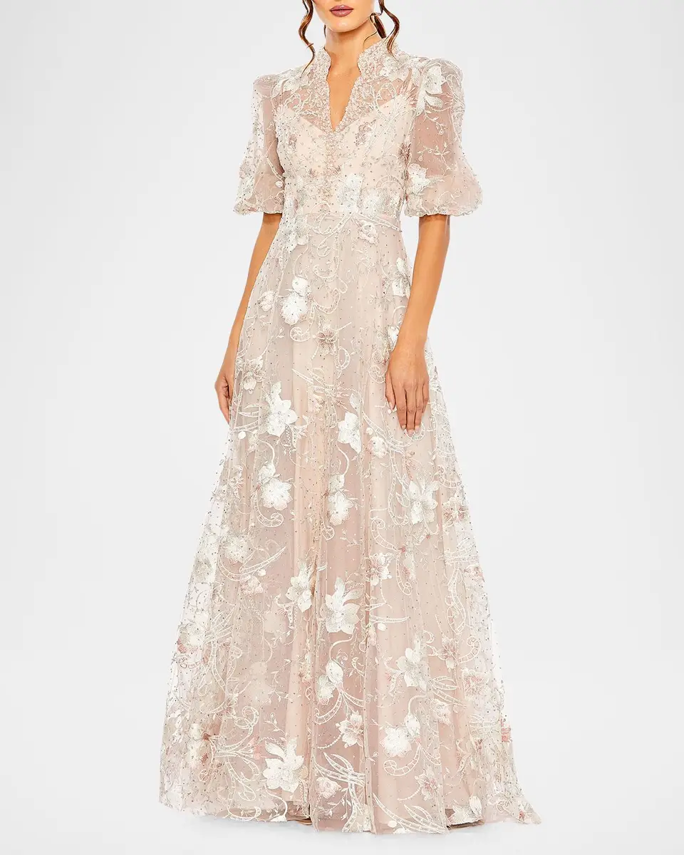 Mac Duggal Floral Appliqué A-Line Gown | Thumbnail 2 Mac Duggal Floral Appliqué A-Line Gown | Thumbnail 2