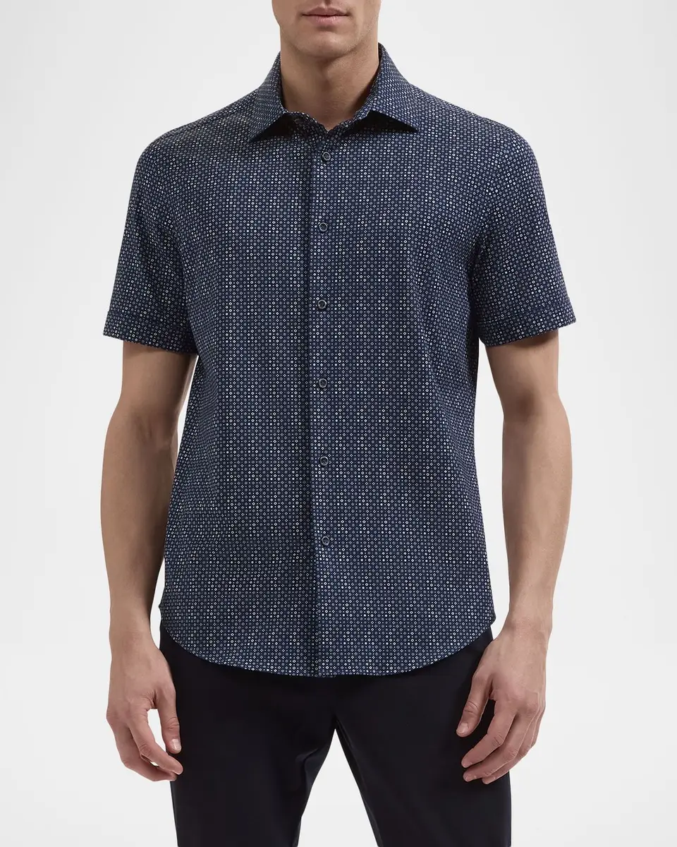 Bugatchi Men's Geometric Stretch-Cotton Shirt | Thumbnail 4 Bugatchi Men's Geometric Stretch-Cotton Shirt | Thumbnail 4