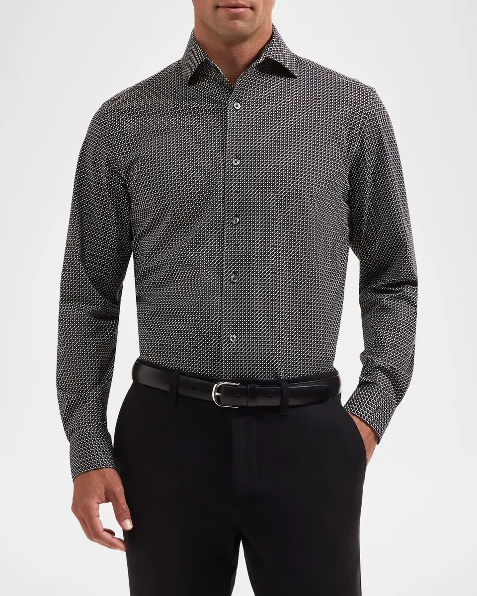Bugatchi Men's Devon Ooohcotton Stretch Geometric Dress Shirt | Thumbnail 4 Bugatchi Men's Devon Ooohcotton Stretch Geometric Dress Shirt | Thumbnail 4