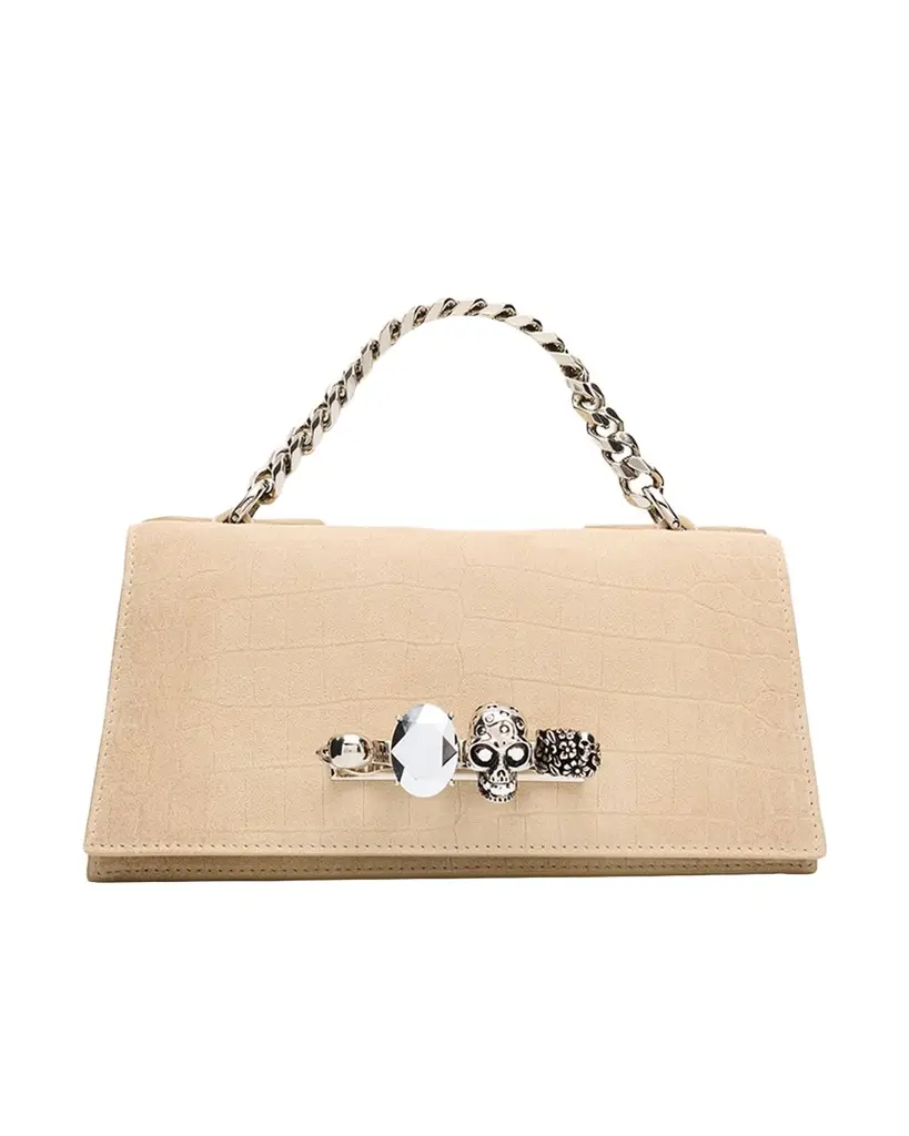 Alexander McQueen Jeweled Croc-Embossed Leather Shoulder Bag