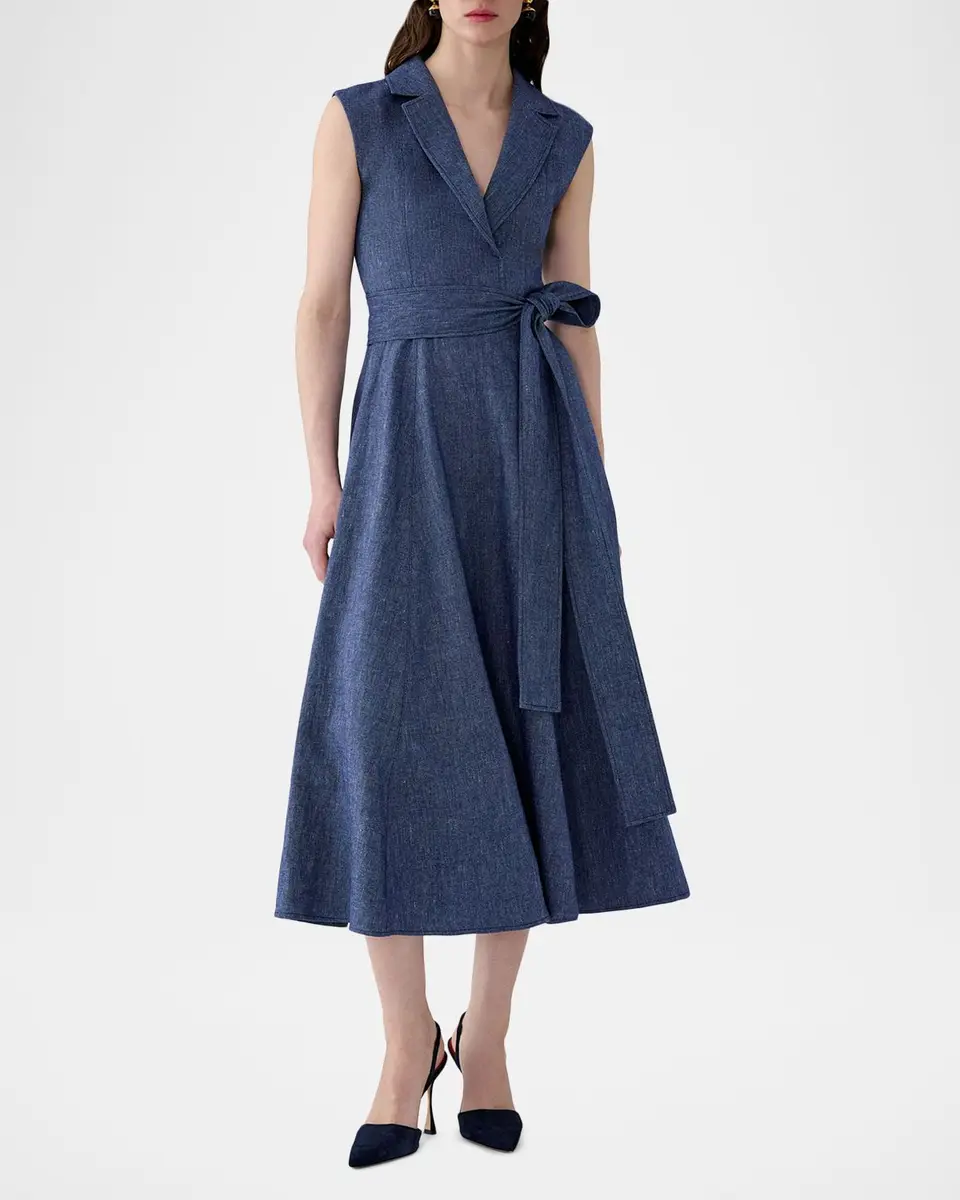 Carolina Herrera Linen-Blend Sleeveless Trench Midi Dress | Thumbnail 2 Carolina Herrera Linen-Blend Sleeveless Trench Midi Dress | Thumbnail 2