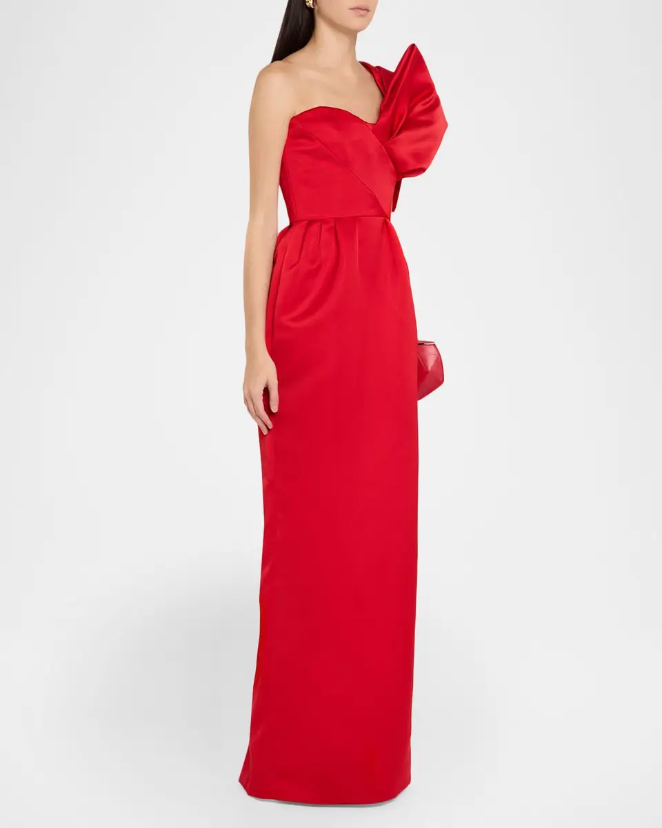 Atelier Prabal Gurung One-Shoulder Bow Satin Column Gown | Thumbnail 4 Atelier Prabal Gurung One-Shoulder Bow Satin Column Gown | Thumbnail 4