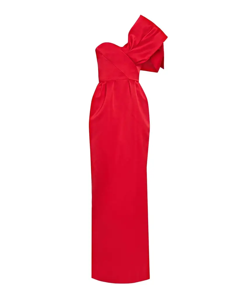 Atelier Prabal Gurung One-Shoulder Bow Satin Column Gown | Image 1 Atelier Prabal Gurung One-Shoulder Bow Satin Column Gown | Image 1