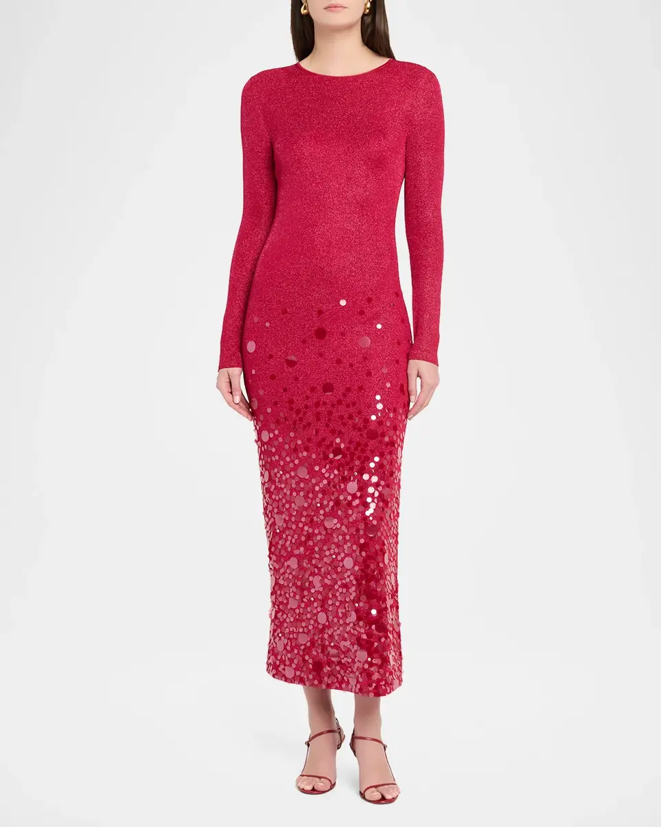Carolina Herrera Sequined Long-Sleeve Shimmering Jersey Midi Dress | Thumbnail 2