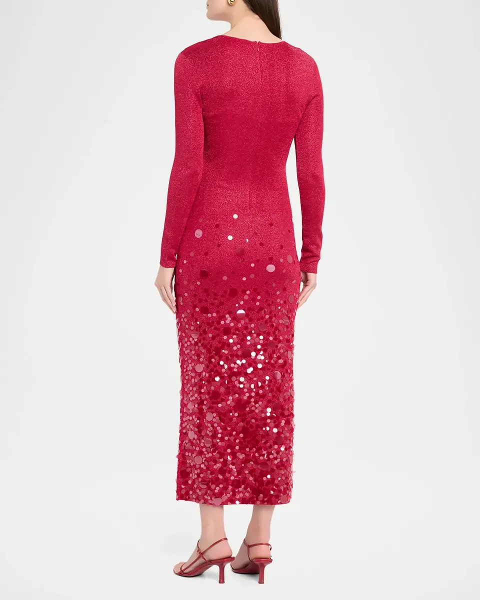 Carolina Herrera Sequined Long-Sleeve Shimmering Jersey Midi Dress | Thumbnail 3