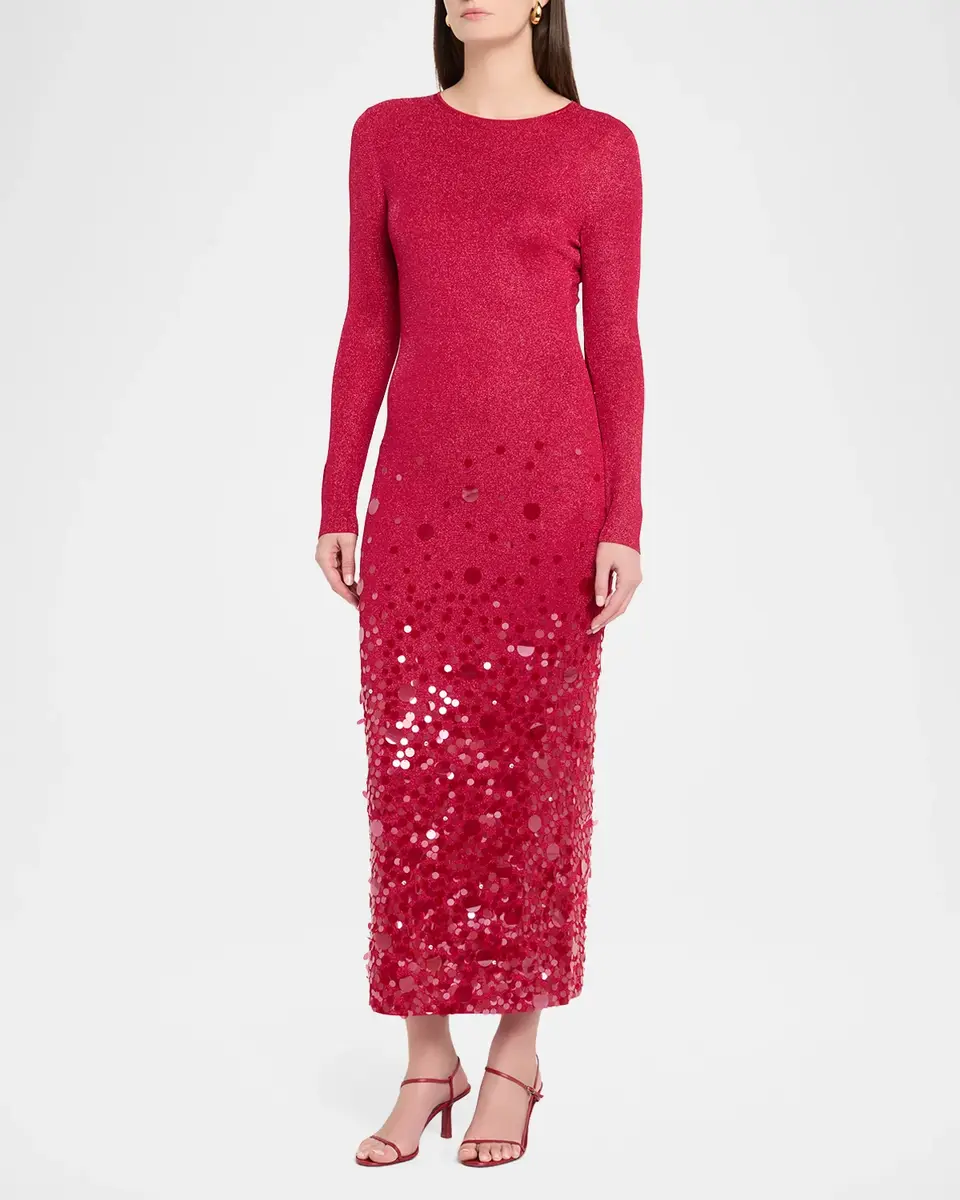 Carolina Herrera Sequined Long-Sleeve Shimmering Jersey Midi Dress | Thumbnail 4