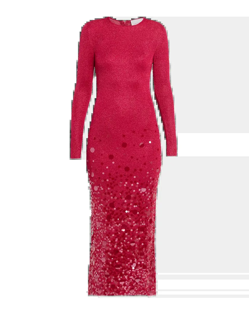 Carolina Herrera Sequined Long-Sleeve Shimmering Jersey Midi Dress | Thumbnail 5
