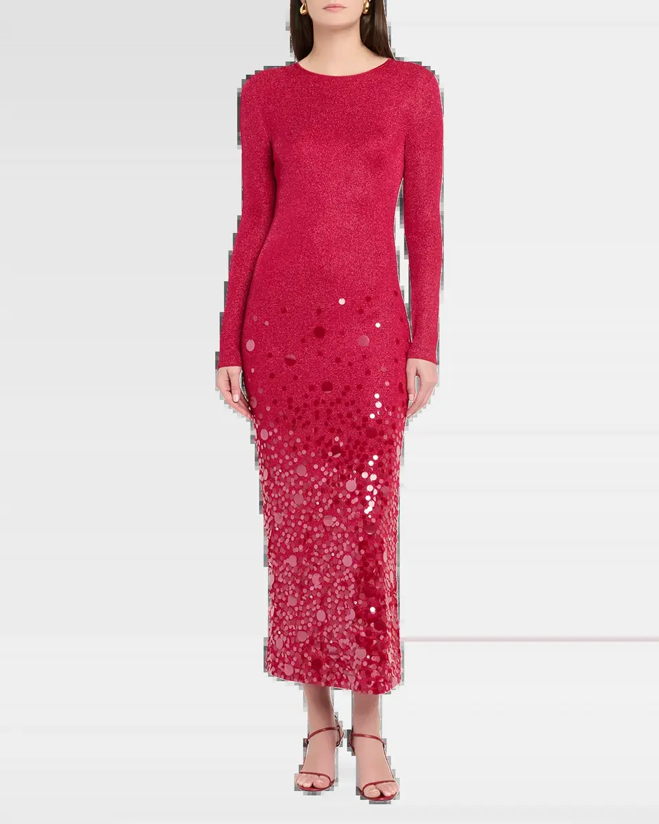 Carolina Herrera Sequined Long-Sleeve Shimmering Jersey Midi Dress | Thumbnail 6