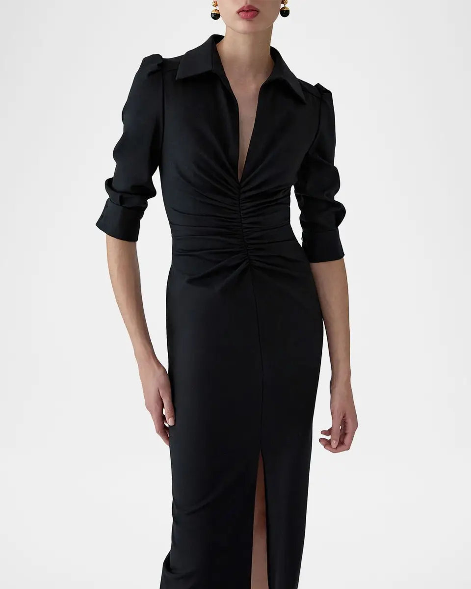 Carolina Herrera Ruched Jersey Wool Midi Dress | Thumbnail 4 Carolina Herrera Ruched Jersey Wool Midi Dress | Thumbnail 4