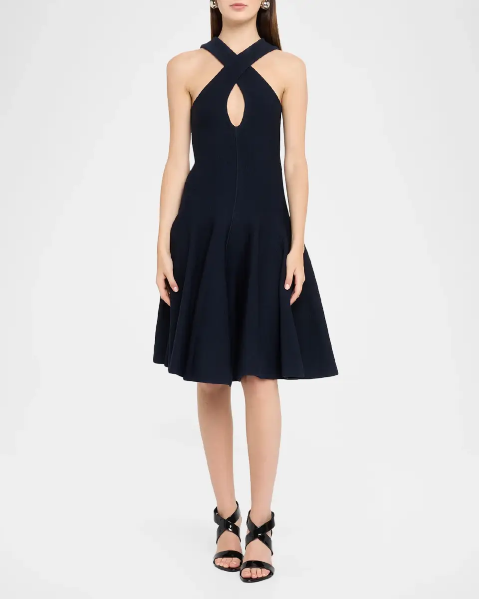 Alaïa Crisscross Keyhole Halter Flared Dress | Thumbnail 2 Alaïa Crisscross Keyhole Halter Flared Dress | Thumbnail 2