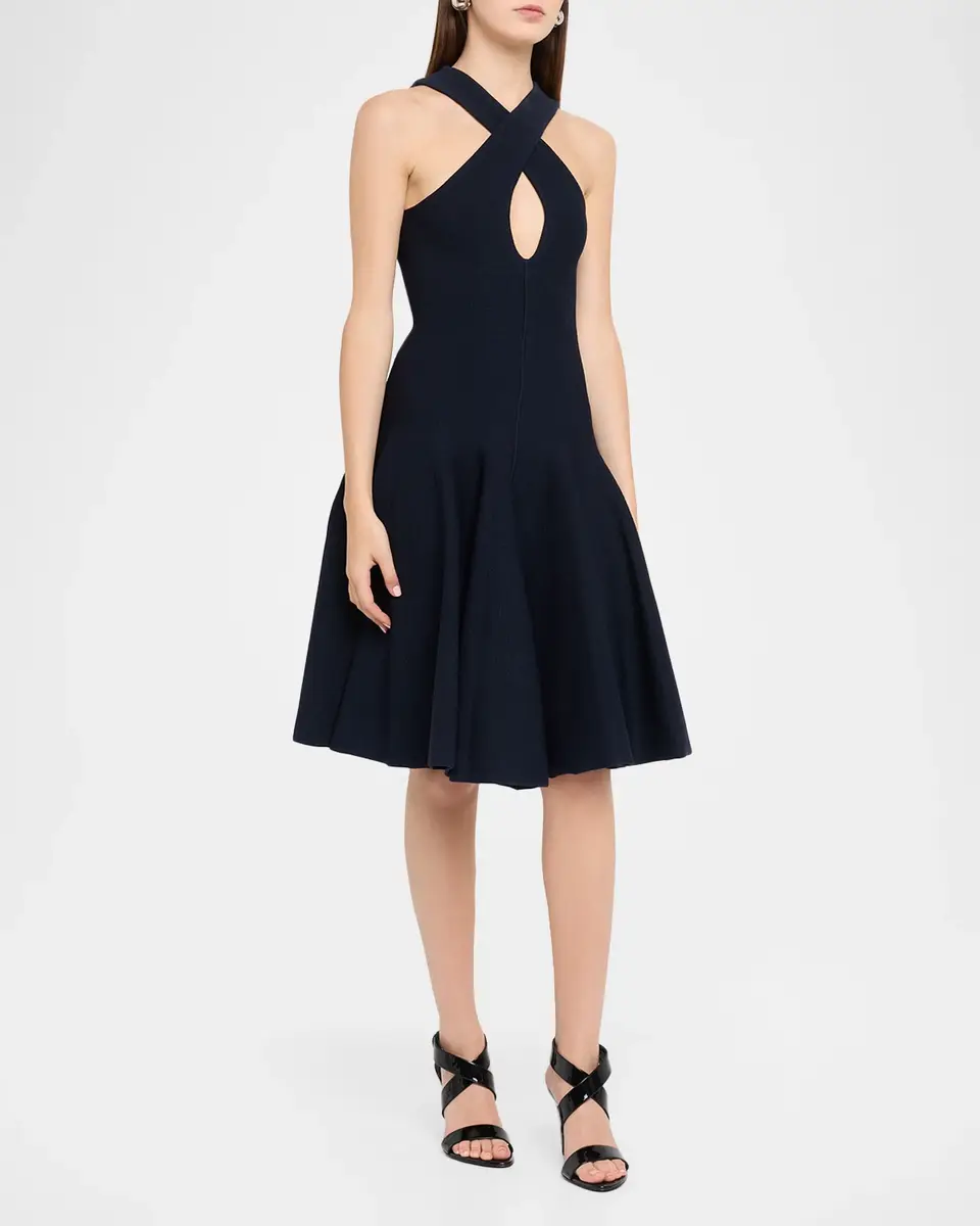 Alaïa Crisscross Keyhole Halter Flared Dress | Thumbnail 4 Alaïa Crisscross Keyhole Halter Flared Dress | Thumbnail 4