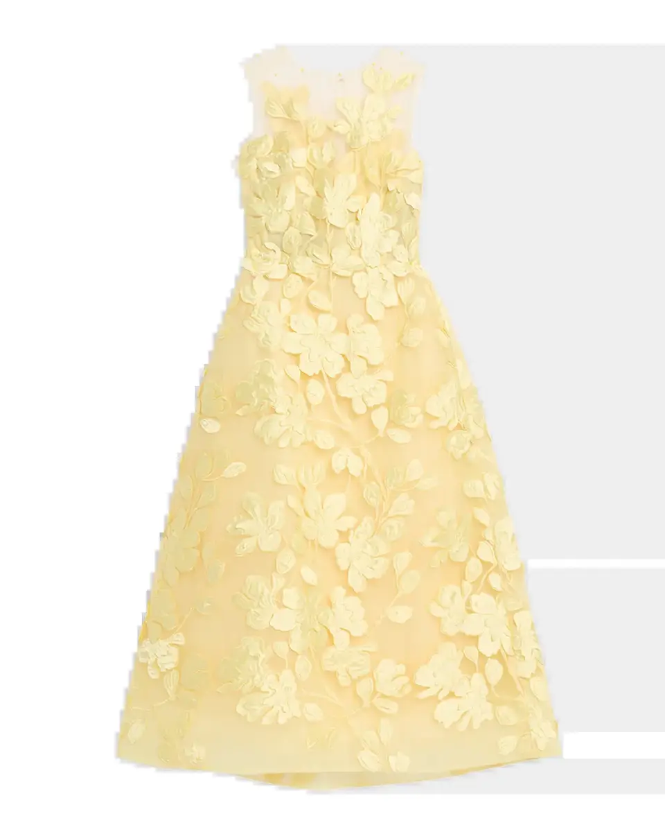 MONIQUE LHUILLIER Sleeveless Floral Tulle Illusion Tea-Length Dress | Thumbnail 5 MONIQUE LHUILLIER Sleeveless Floral Tulle Illusion Tea-Length Dress | Thumbnail 5