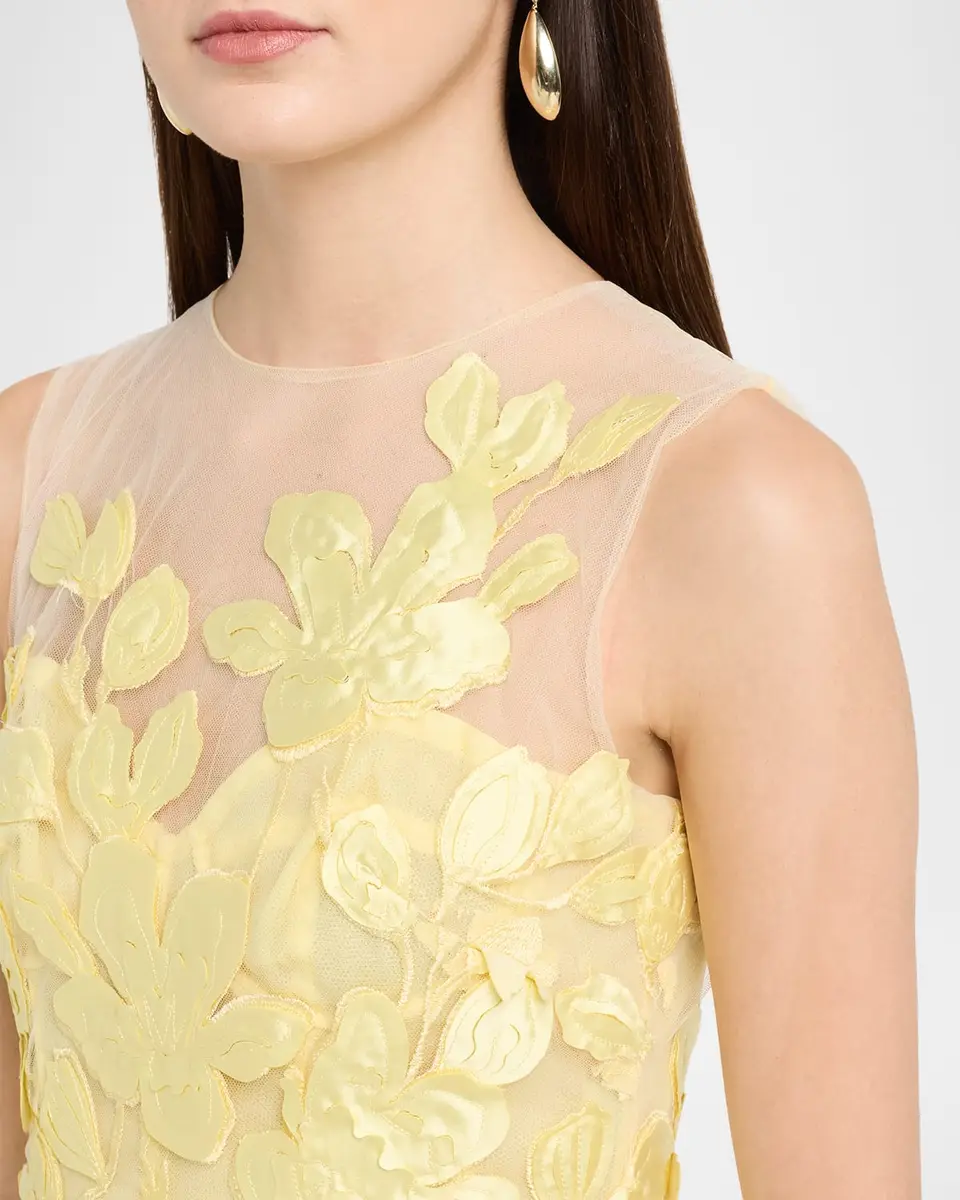 MONIQUE LHUILLIER Sleeveless Floral Tulle Illusion Tea-Length Dress | Thumbnail 8 MONIQUE LHUILLIER Sleeveless Floral Tulle Illusion Tea-Length Dress | Thumbnail 8
