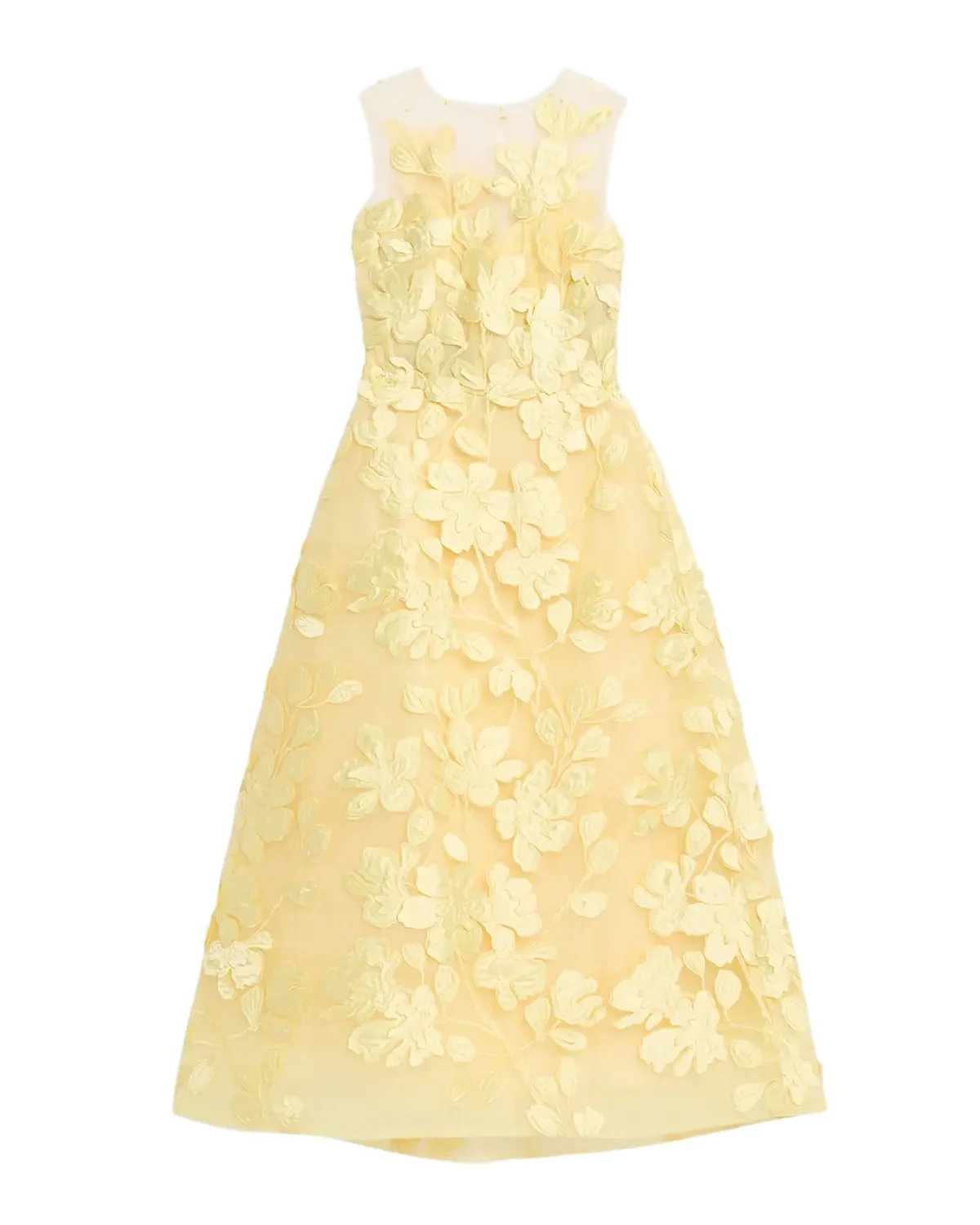 MONIQUE LHUILLIER Sleeveless Floral Tulle Illusion Tea-Length Dress