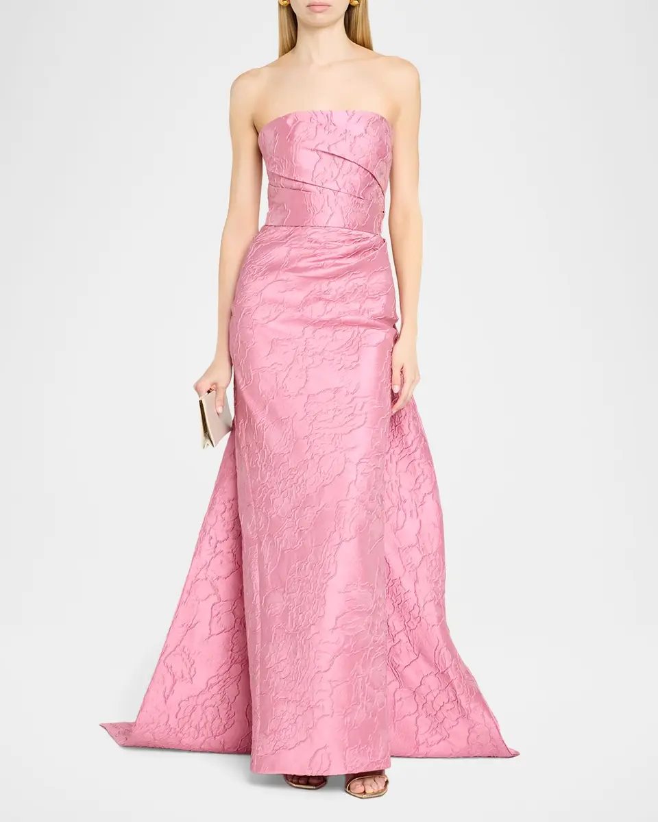 MONIQUE LHUILLIER Strapless Floral Jacquard Column Gown With Train | Thumbnail 2 MONIQUE LHUILLIER Strapless Floral Jacquard Column Gown With Train | Thumbnail 2