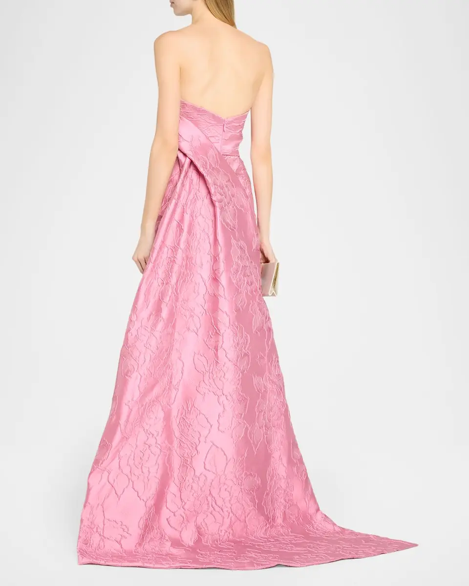 MONIQUE LHUILLIER Strapless Floral Jacquard Column Gown With Train | Thumbnail 3 MONIQUE LHUILLIER Strapless Floral Jacquard Column Gown With Train | Thumbnail 3