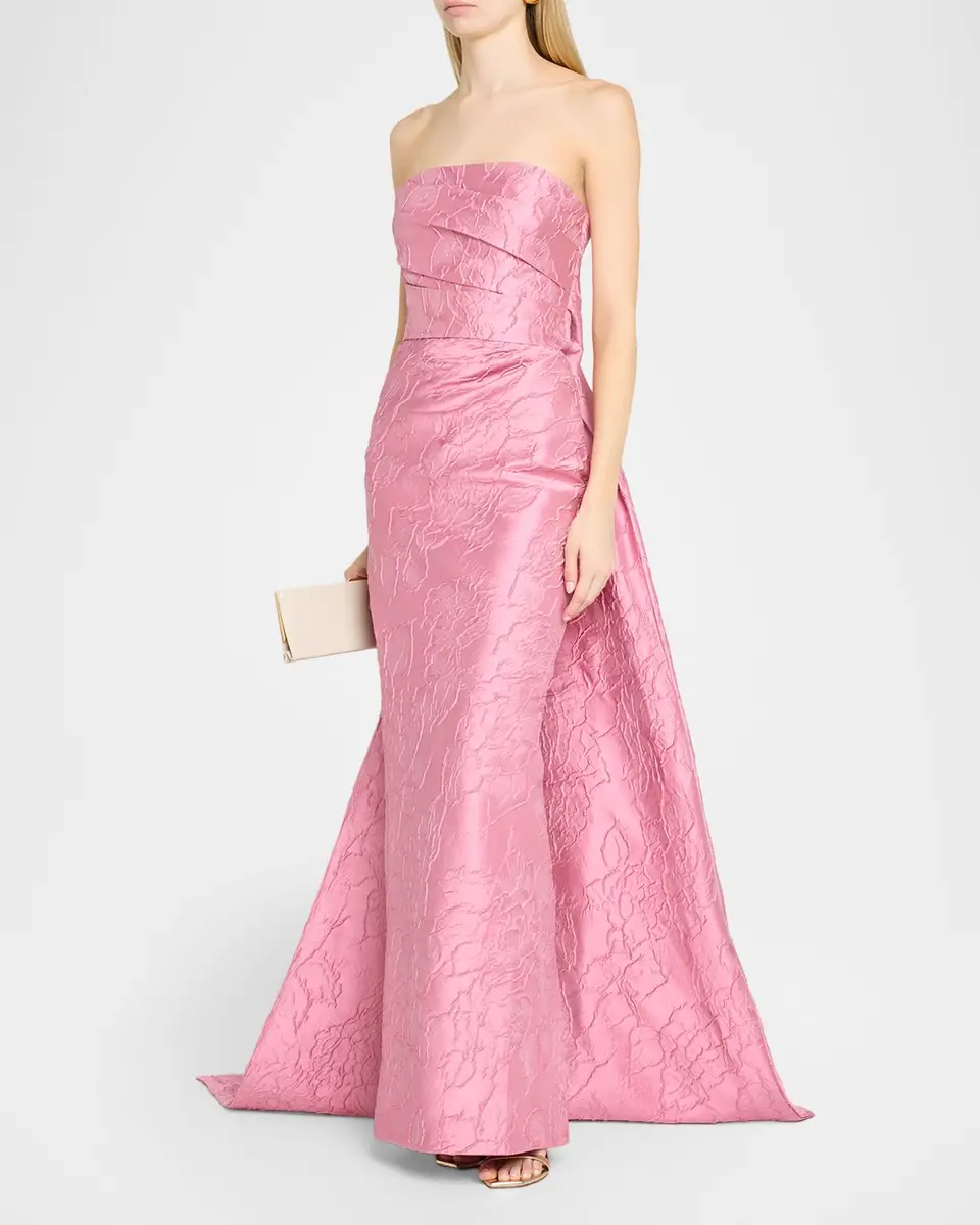 MONIQUE LHUILLIER Strapless Floral Jacquard Column Gown With Train | Thumbnail 4 MONIQUE LHUILLIER Strapless Floral Jacquard Column Gown With Train | Thumbnail 4